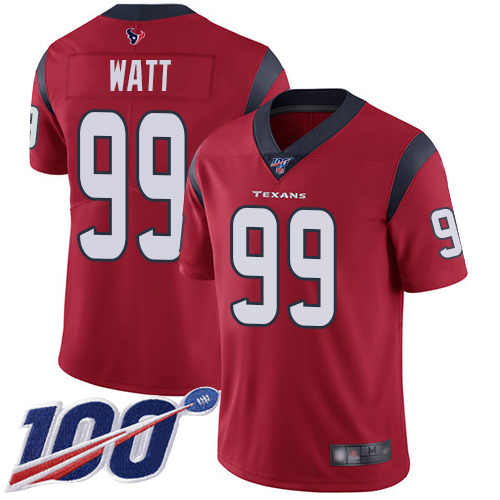 Houston Texans Limited Red Men J J  Watt Alternate Jersey NFL Football #99 100th Season Vapor Untouchable